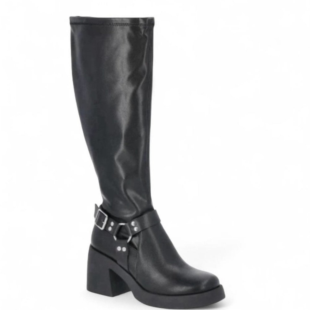 Women's Black Knee-High Block Heel Boot